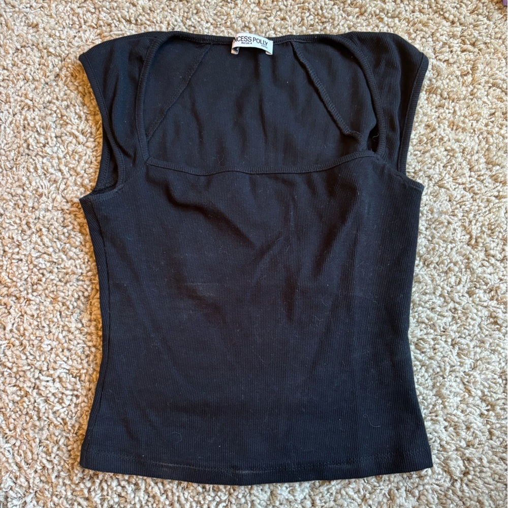Princess Polly Black Sleeveless boatneck  Top